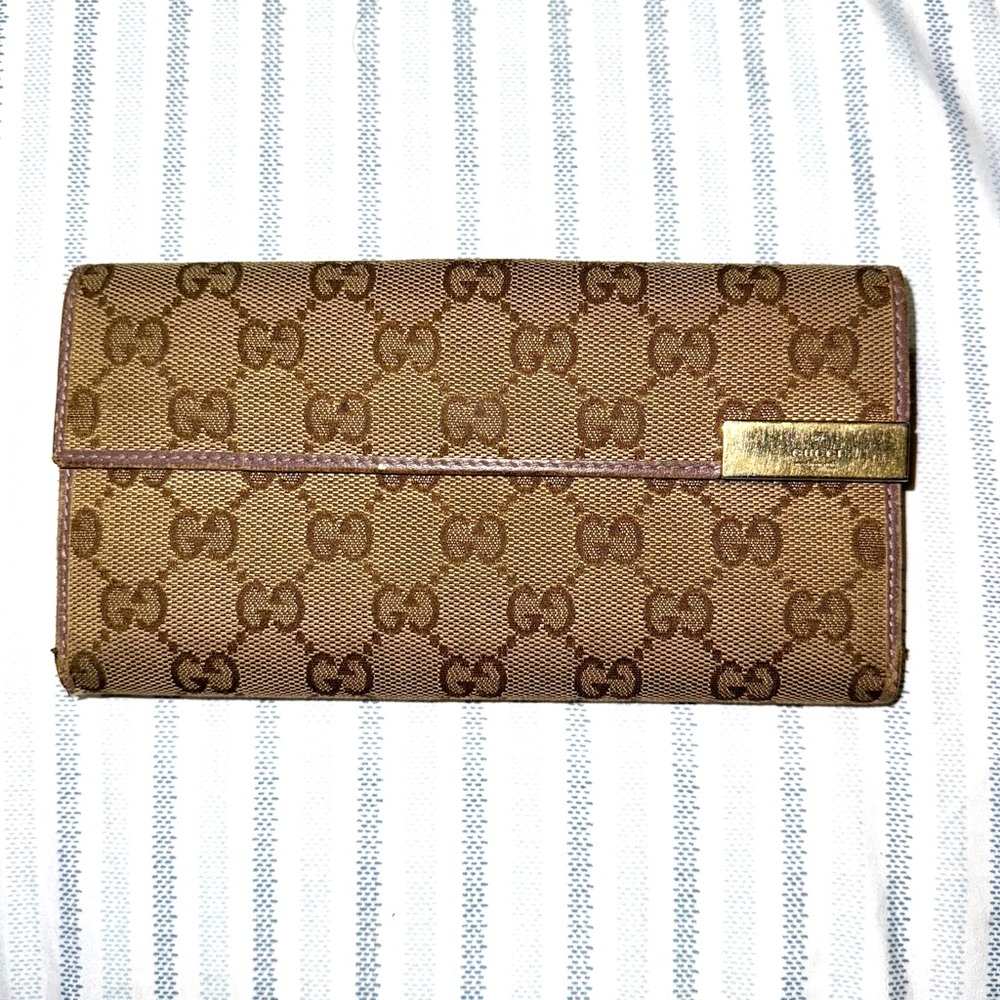 Gucci Tan and Brown Monogram Card Holder